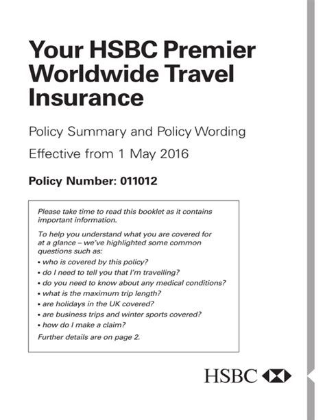 hsbc premier travel insurance application.